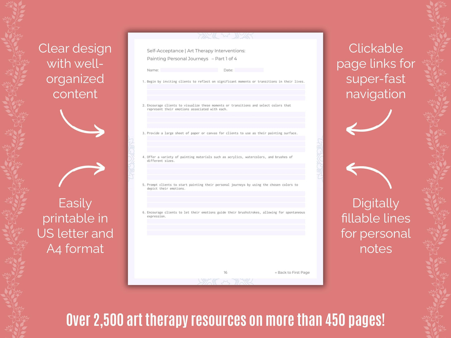 Self-Acceptance Art Therapy Counseling Templates