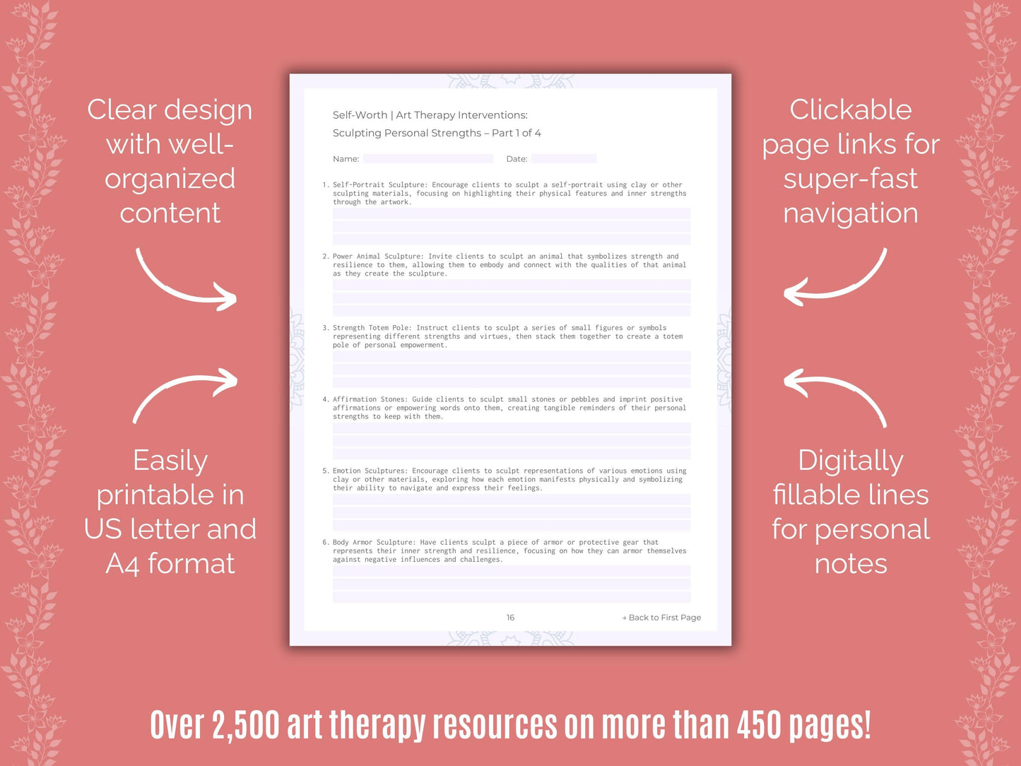 Self-Worth Art Therapy Counseling Templates