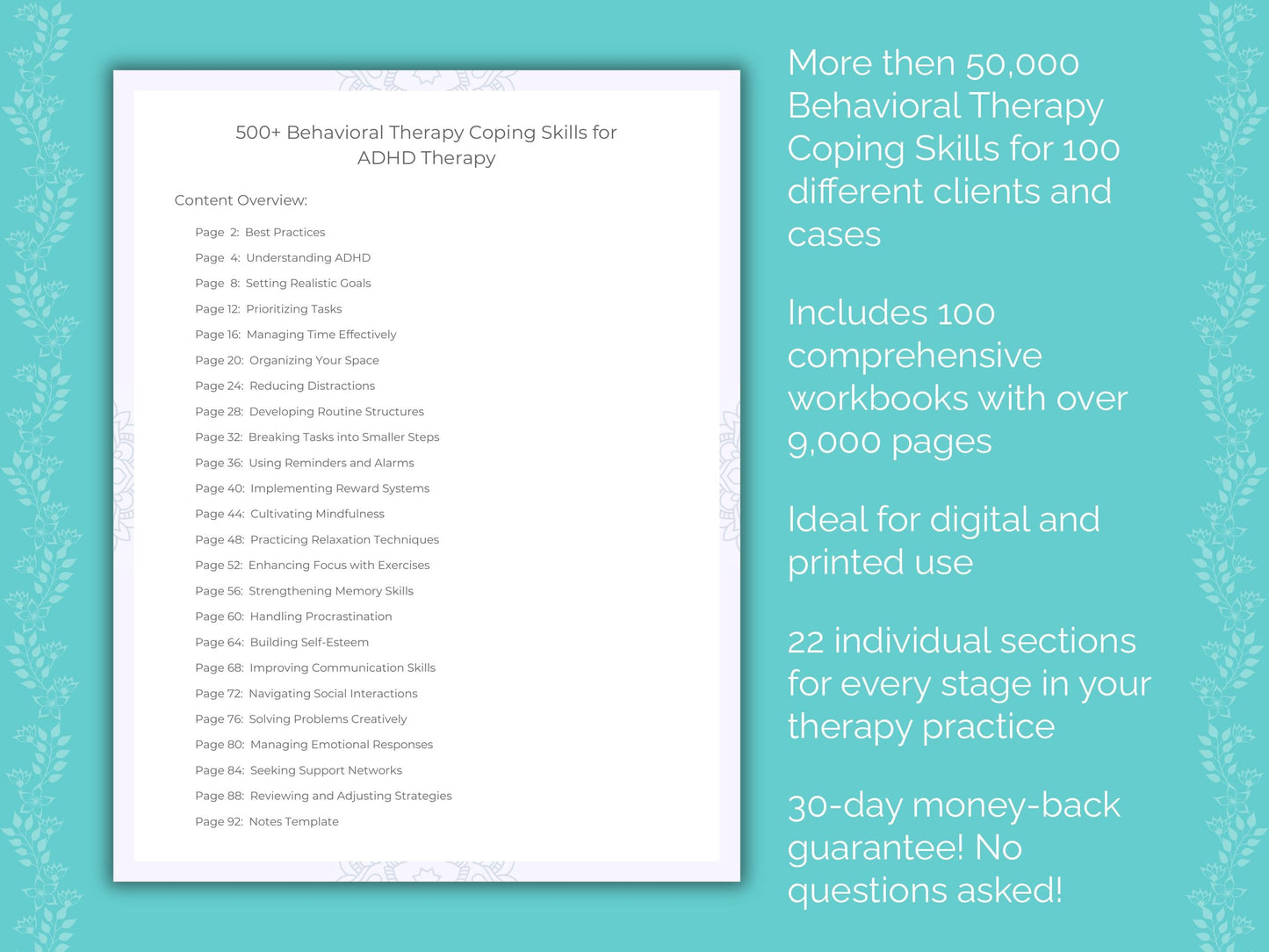 Behavioral Therapy Coping Skills Counseling Templates