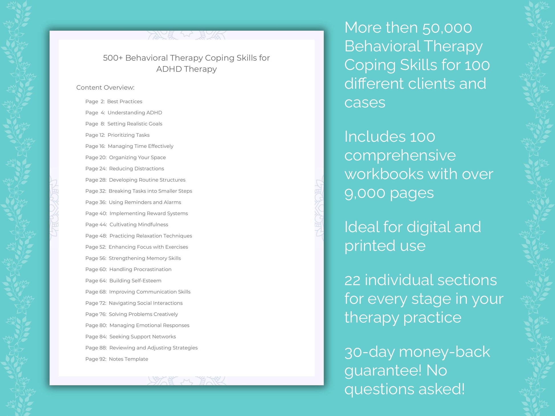 Behavioral Therapy Coping Skills Counseling Templates