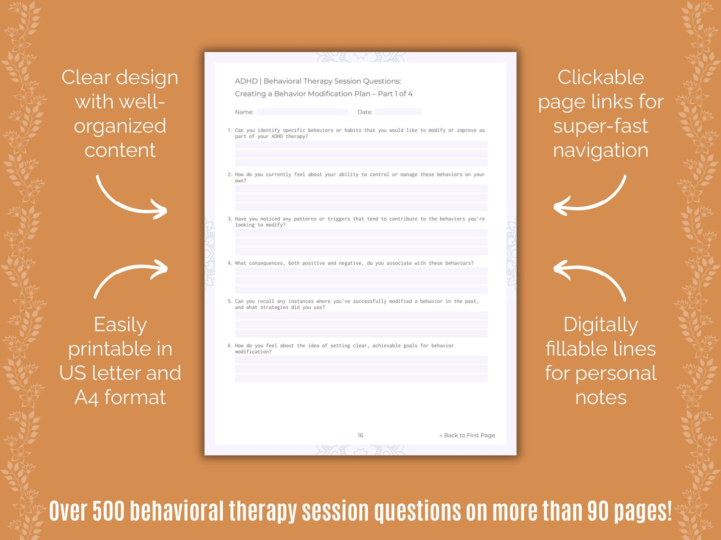 ADHD Behavioral Therapy Counseling Templates