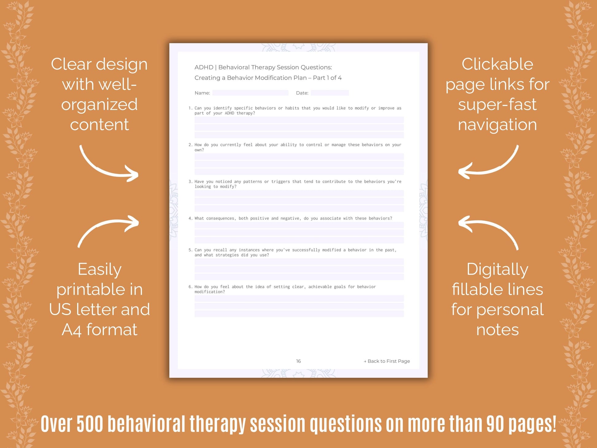 ADHD Behavioral Therapy Counseling Templates