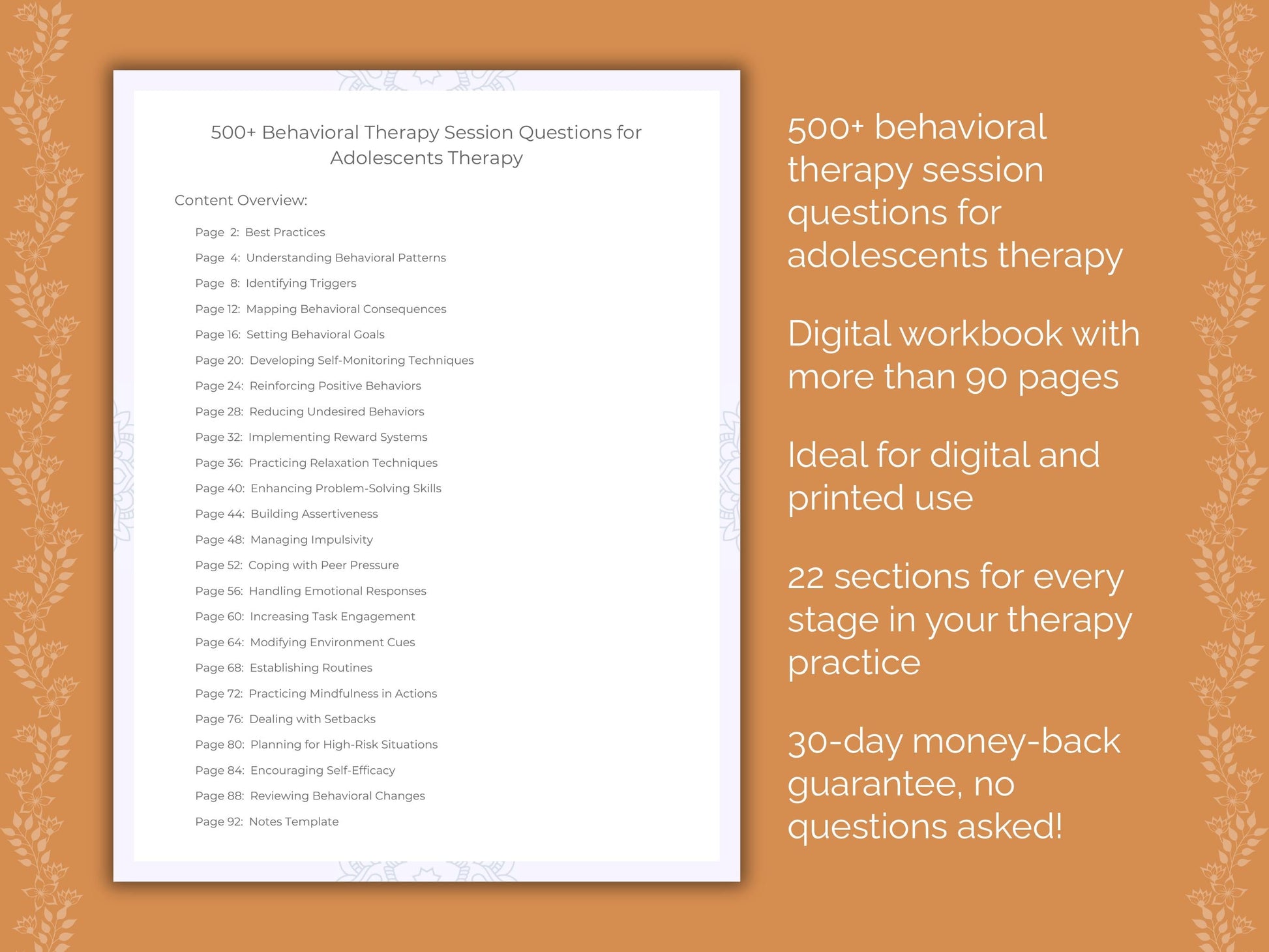 Adolescents Behavioral Therapy Therapist Worksheets