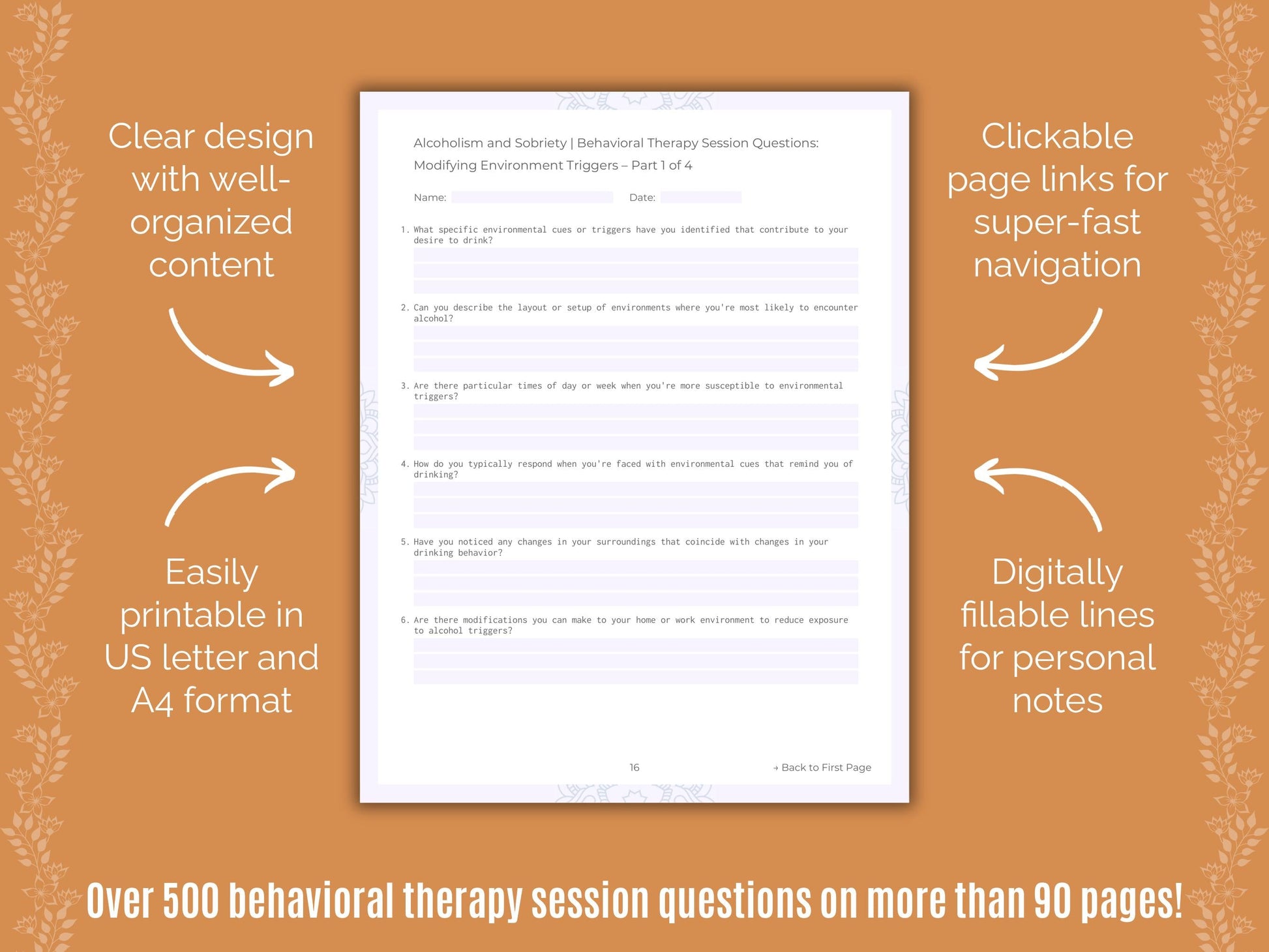 Alcoholism and Sobriety Behavioral Therapy Counseling Templates