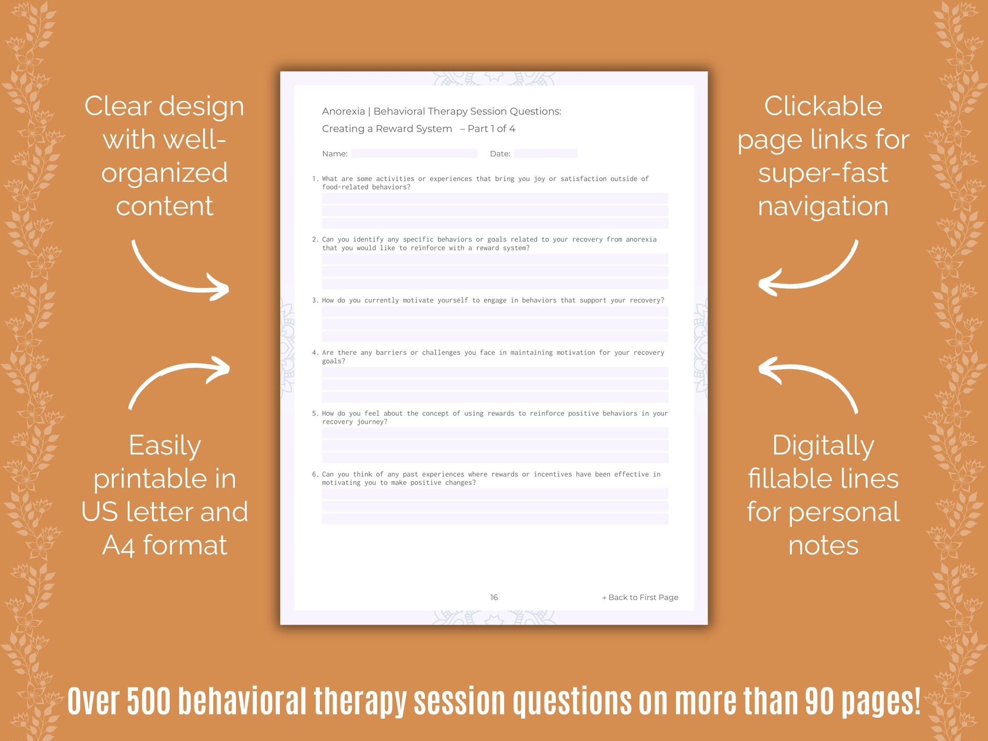 Anorexia Behavioral Therapy Counseling Templates