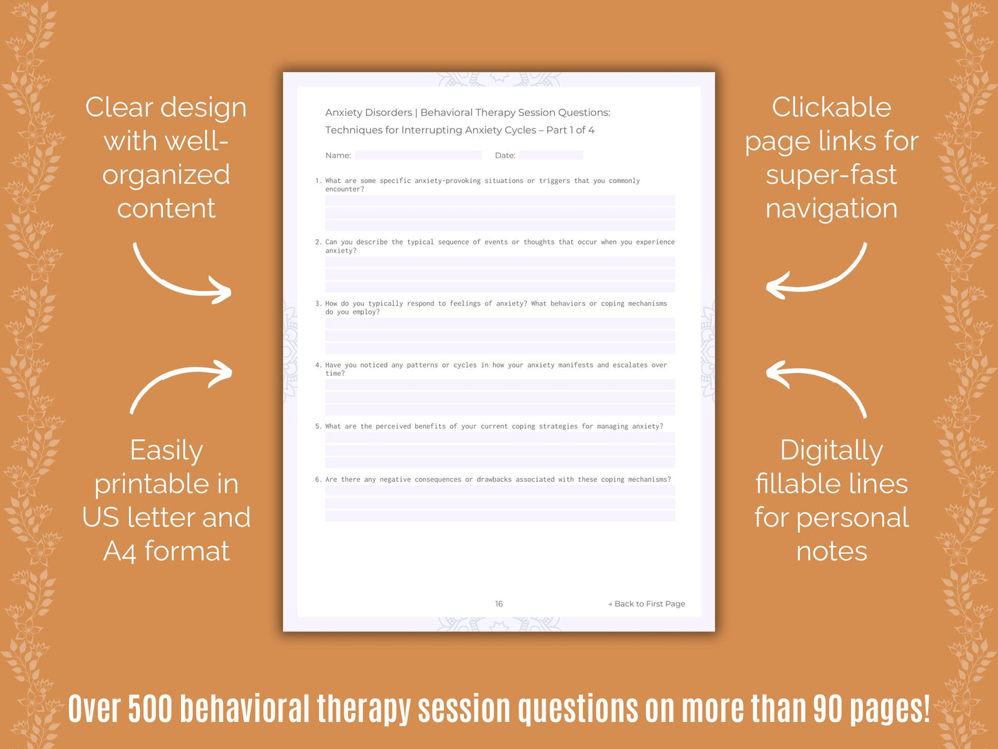 Anxiety Disorders Behavioral Therapy Counseling Templates