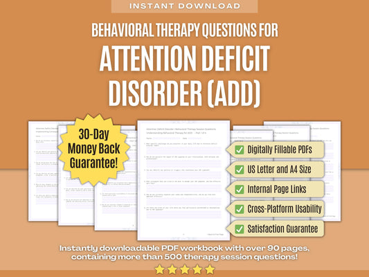 Attention Deficit Disorder (ADD) Behavioral Therapy Psychology Workbooks