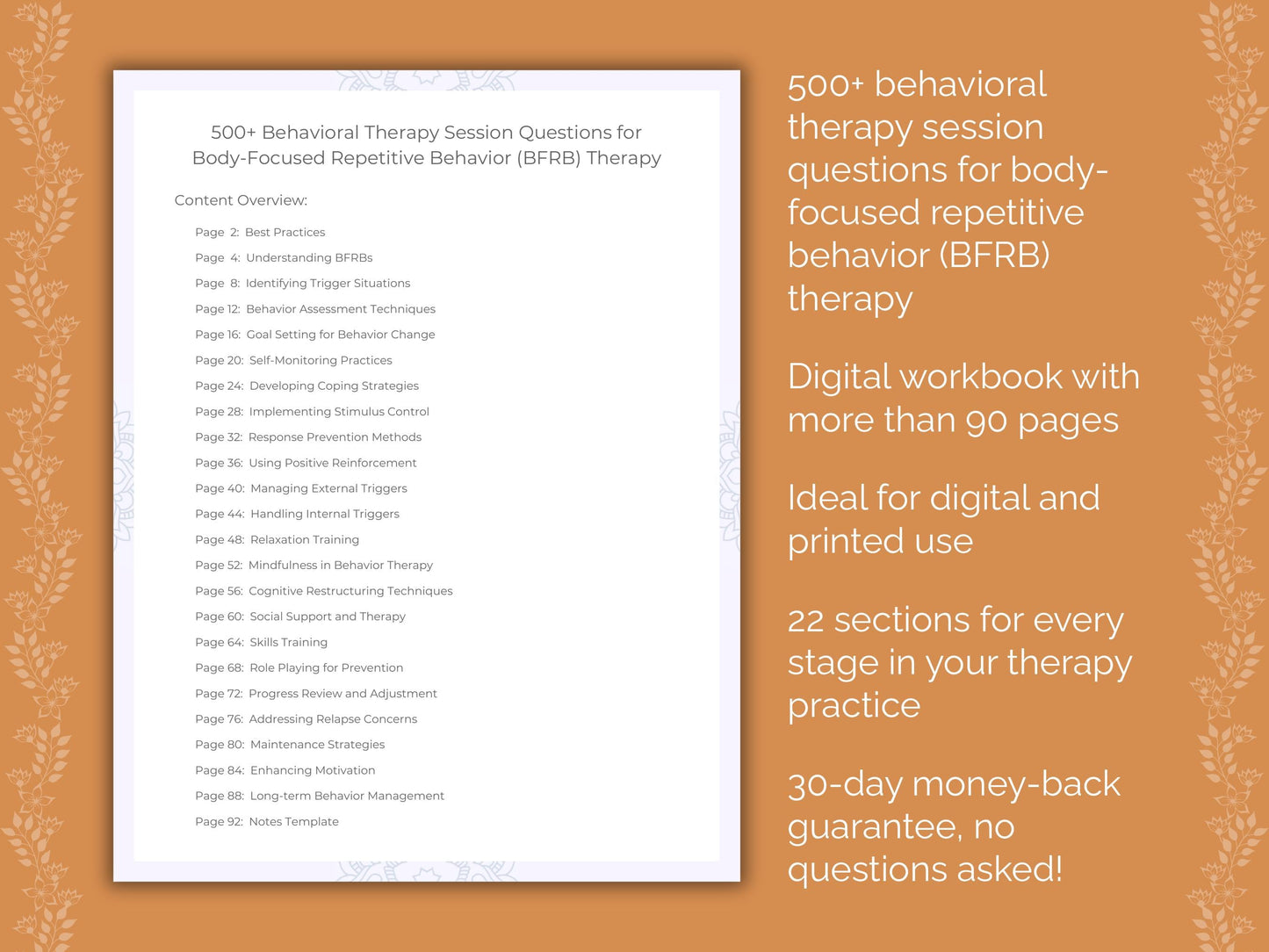 Body-Focused Repetitive Behavior (BFRB) Behavioral Therapy Therapist Worksheets