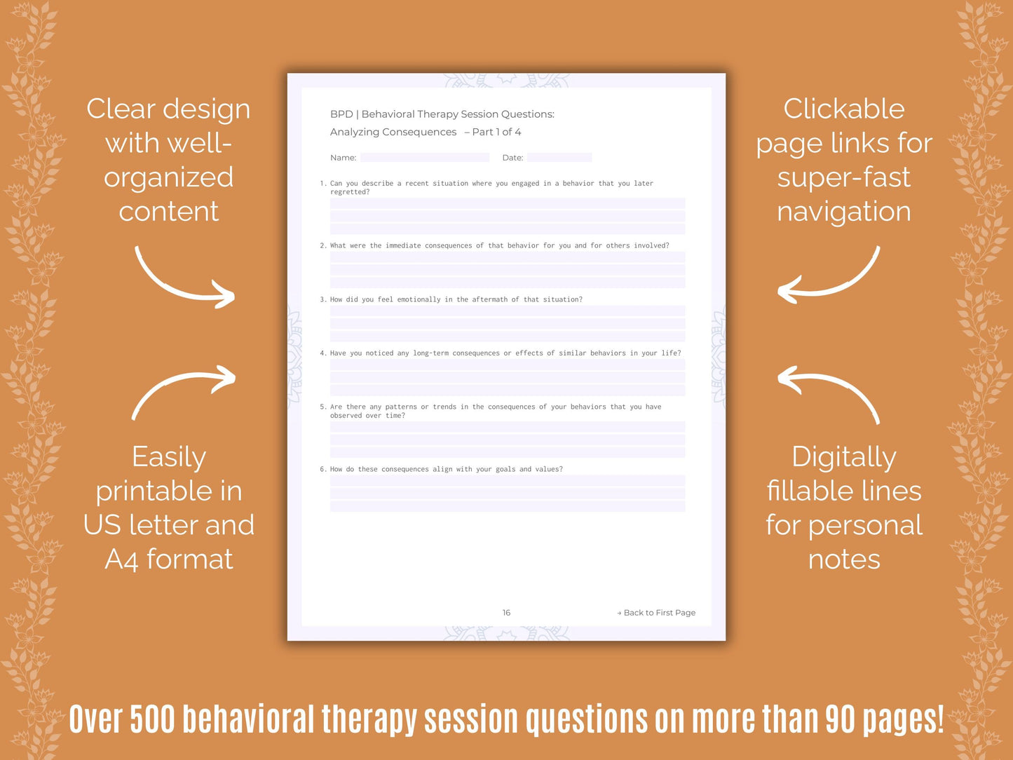 Borderline Personality Disorder (BPD) Behavioral Therapy Counseling Templates