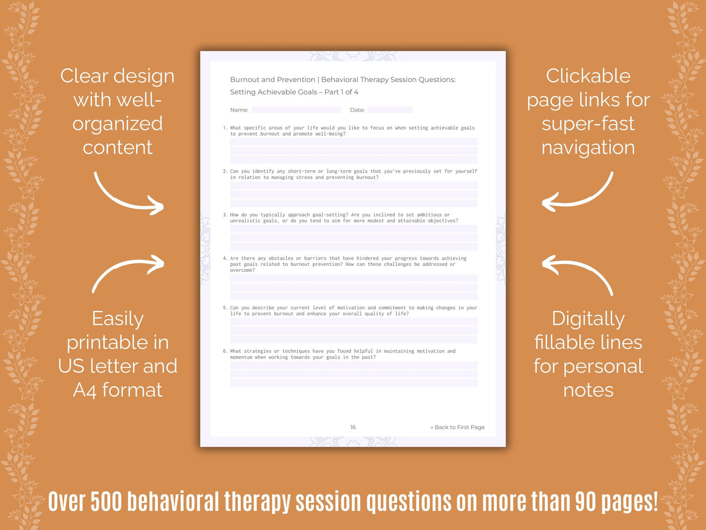 Burnout and Prevention Behavioral Therapy Counseling Templates