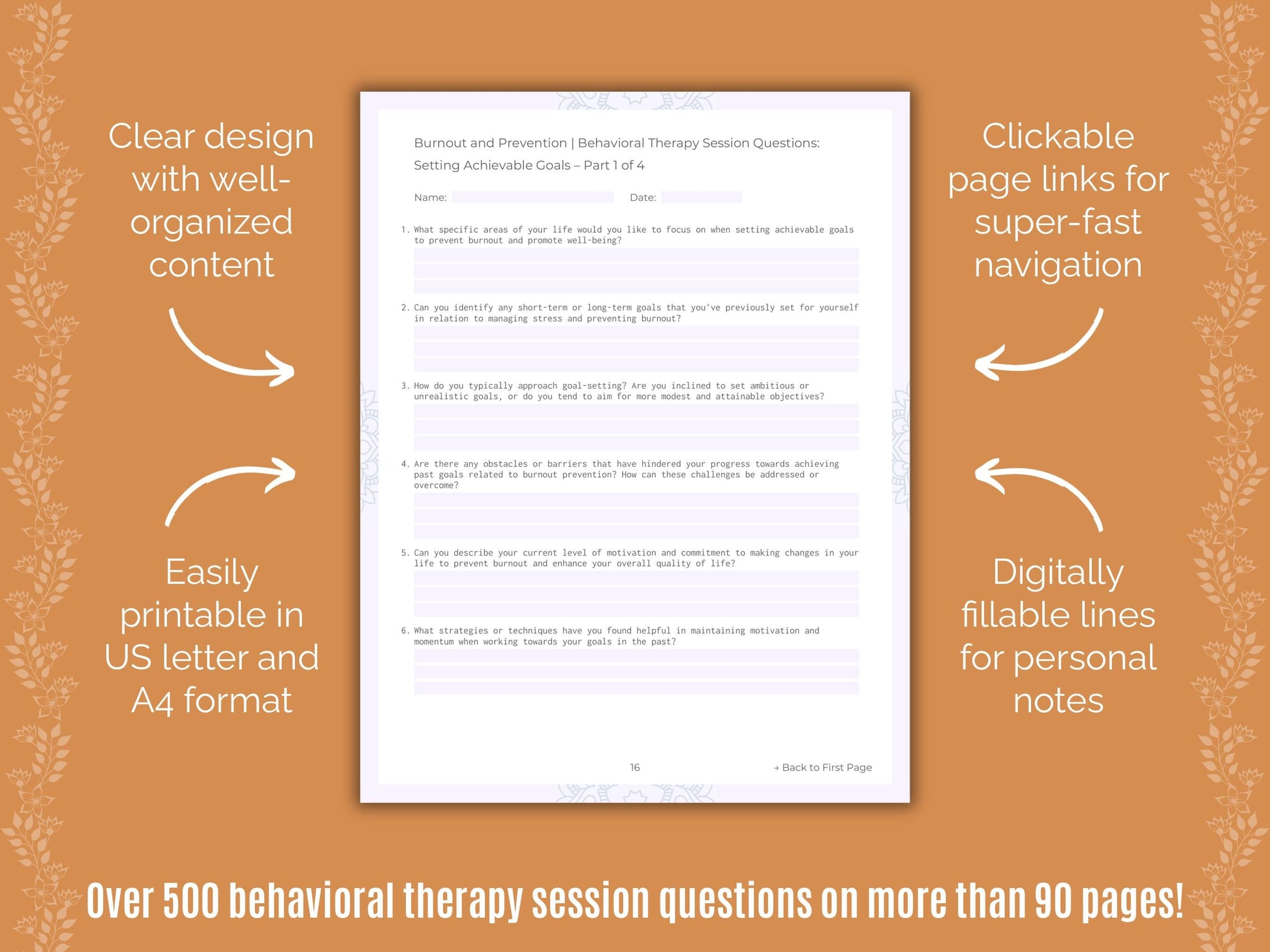 Burnout and Prevention Behavioral Therapy Counseling Templates