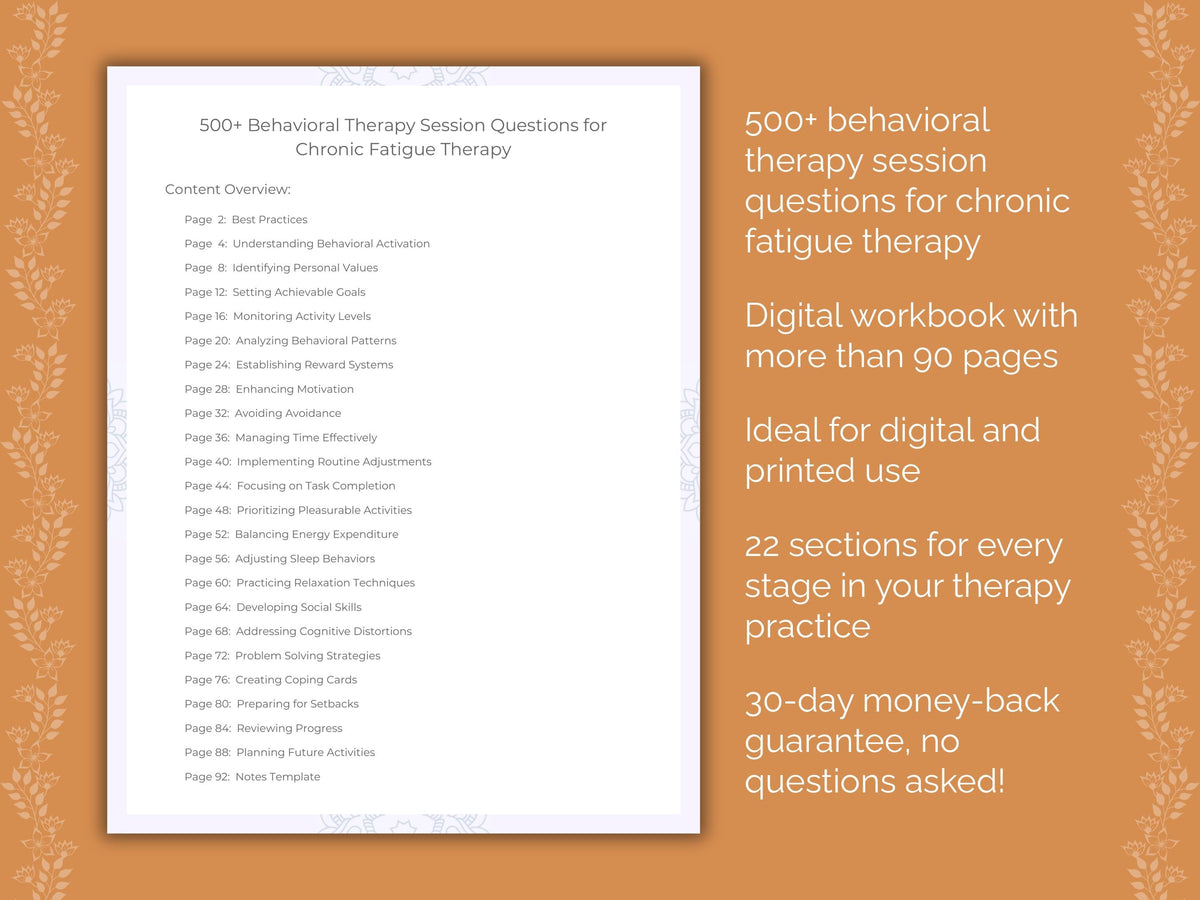 Chronic Fatigue Behavioral Therapy Therapist Worksheets
