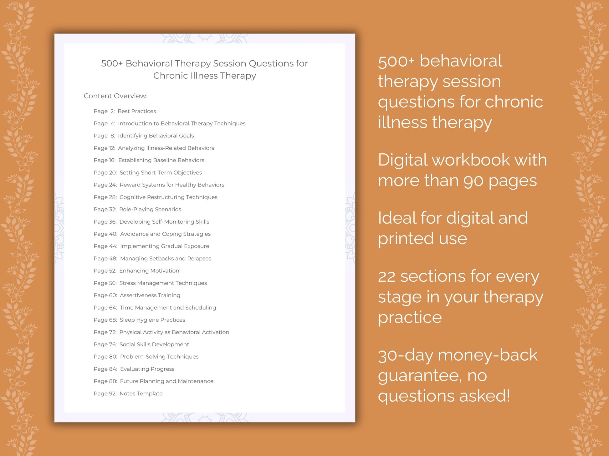 Chronic Illness Behavioral Therapy Therapist Worksheets