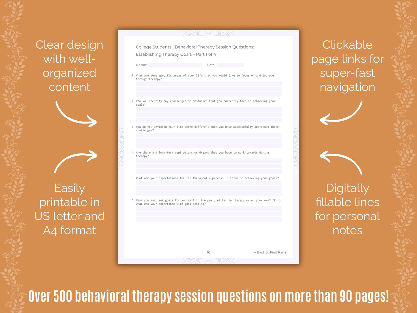 College Students Behavioral Therapy Counseling Templates