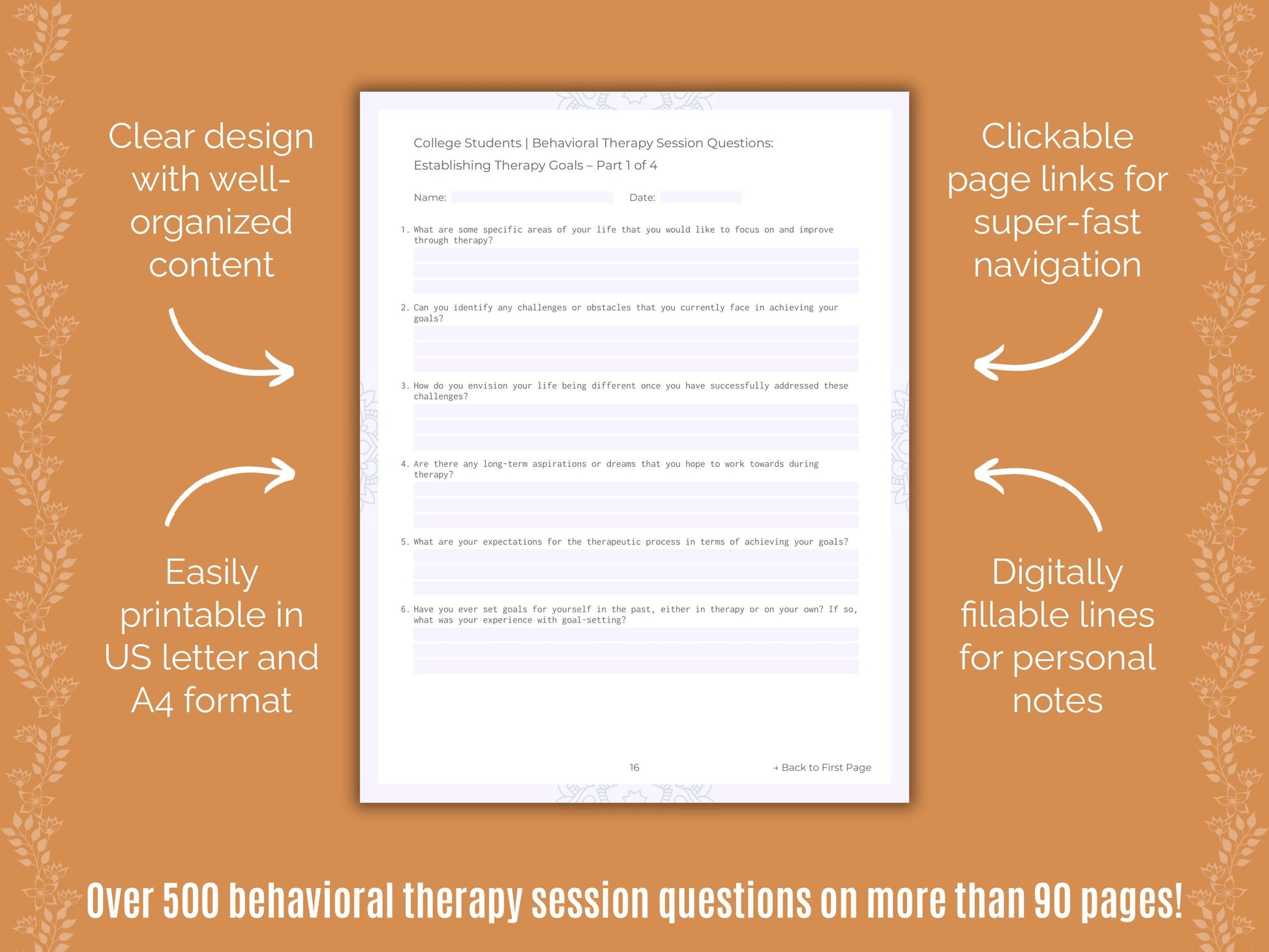 College Students Behavioral Therapy Counseling Templates