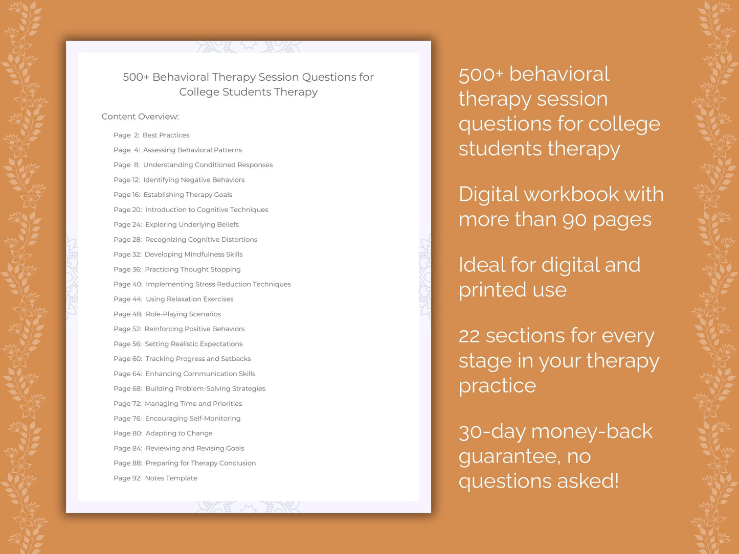 College Students Behavioral Therapy Therapist Worksheets