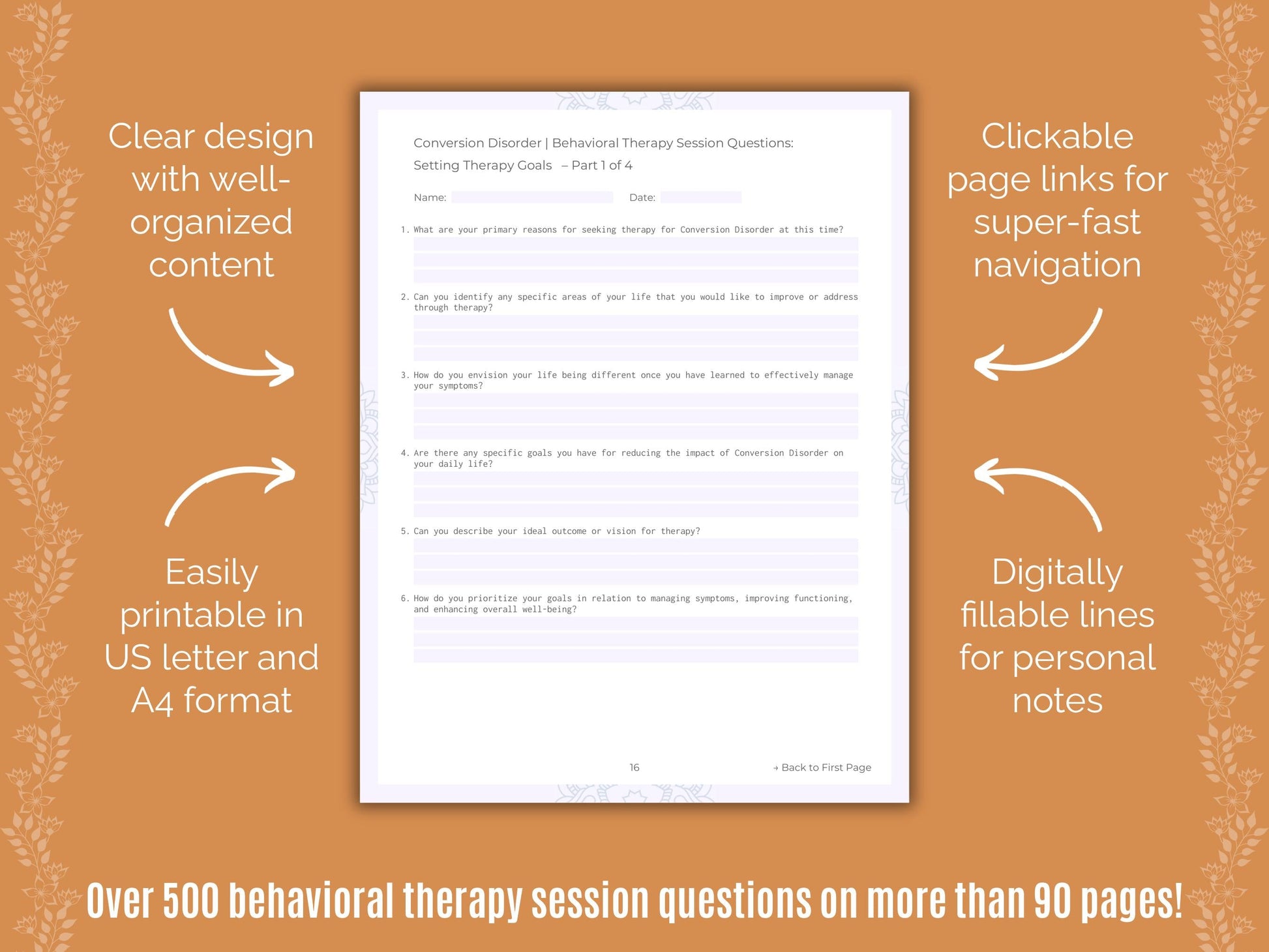 Conversion Disorder Behavioral Therapy Counseling Templates
