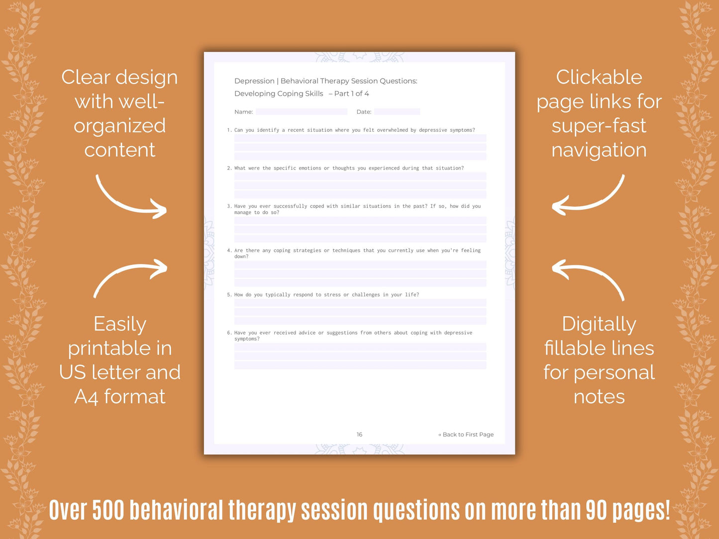 Depression Behavioral Therapy Counseling Templates