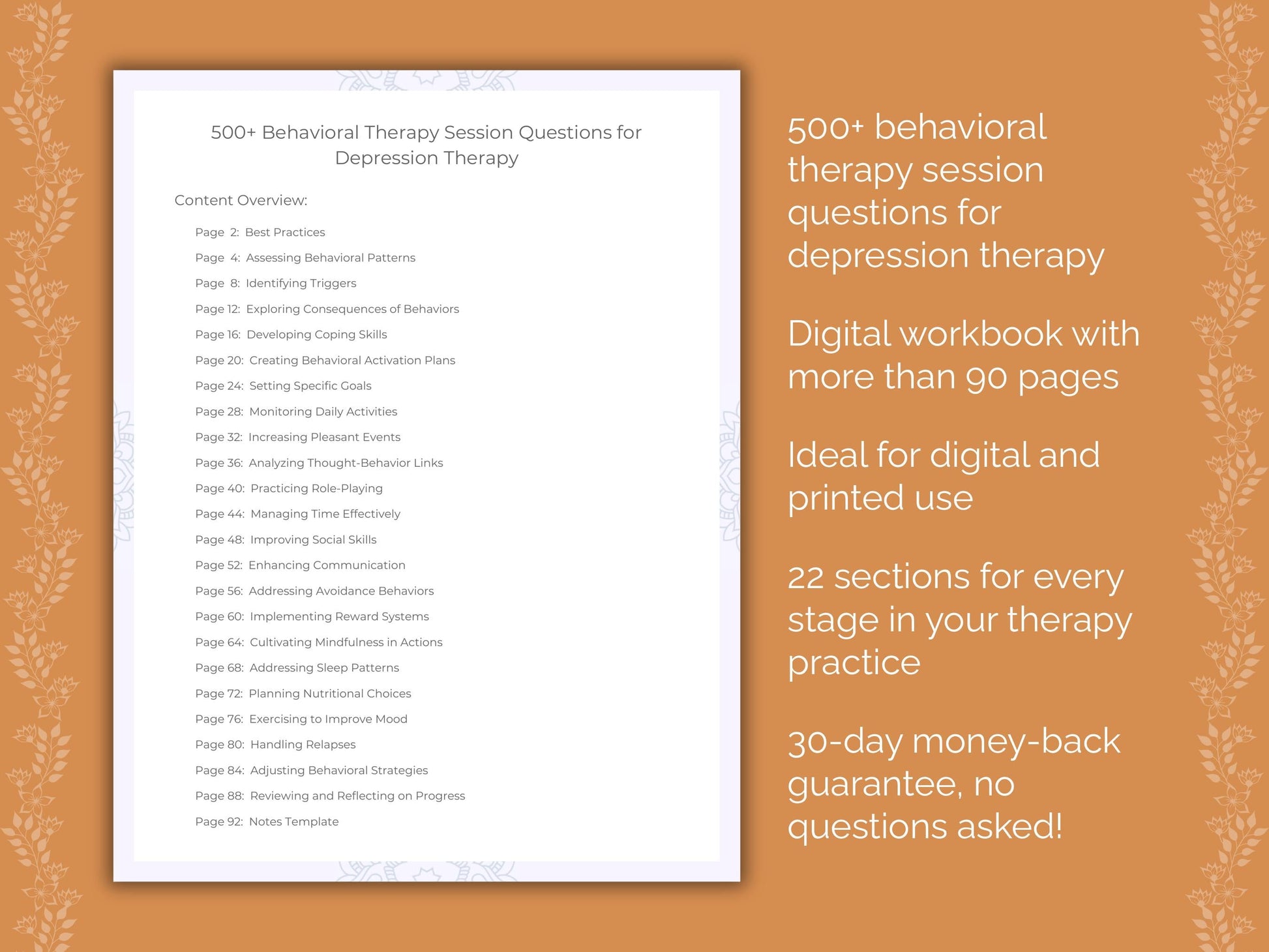 Depression Behavioral Therapy Therapist Worksheets