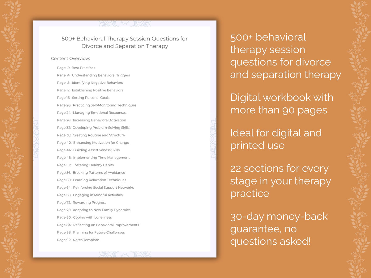 Divorce and Separation Behavioral Therapy Therapist Worksheets