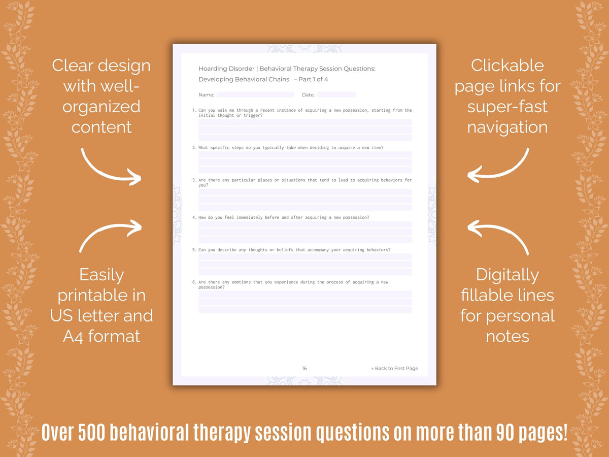 Hoarding Disorder Behavioral Therapy Counseling Templates