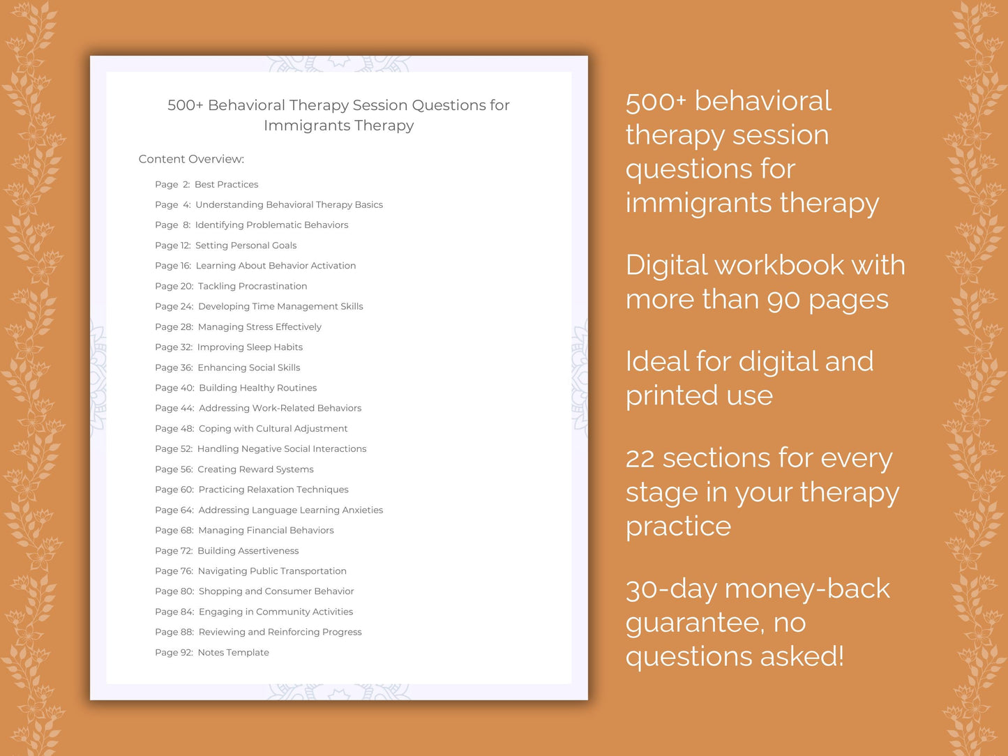 Immigrants Behavioral Therapy Therapist Worksheets