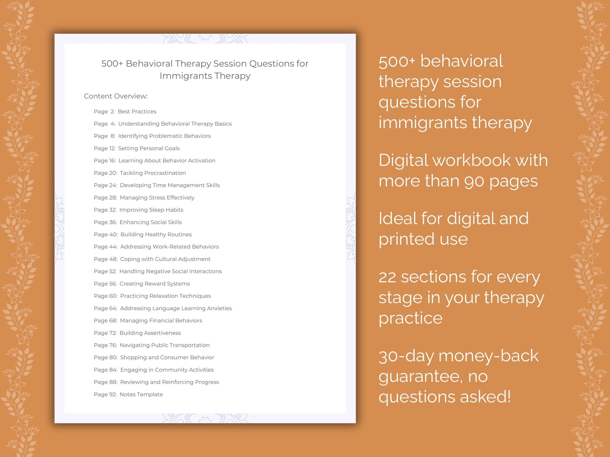 Immigrants Behavioral Therapy Therapist Worksheets