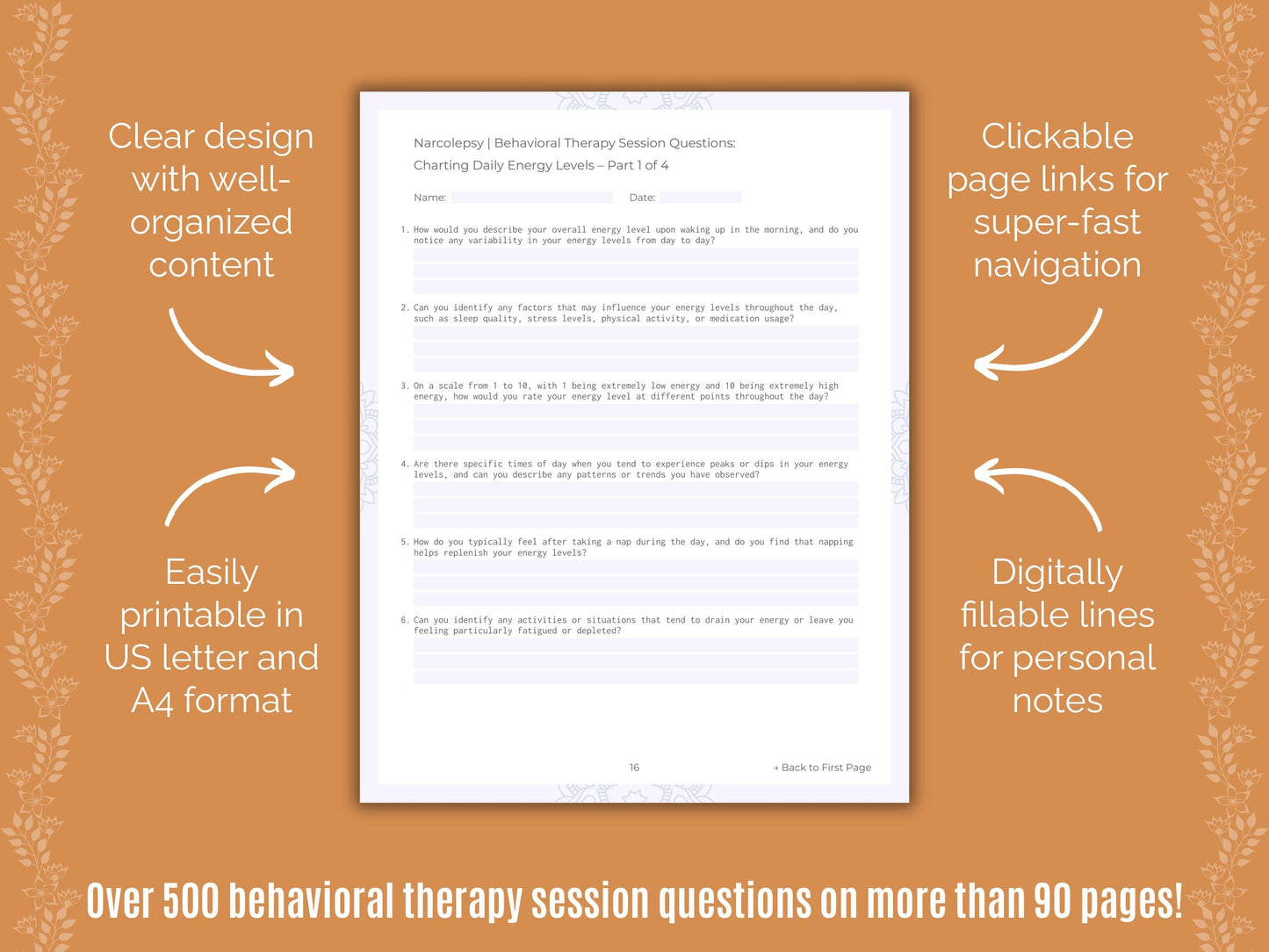 Narcolepsy Behavioral Therapy Counseling Templates