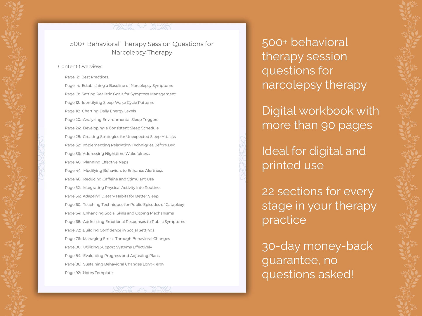 Narcolepsy Behavioral Therapy Therapist Worksheets