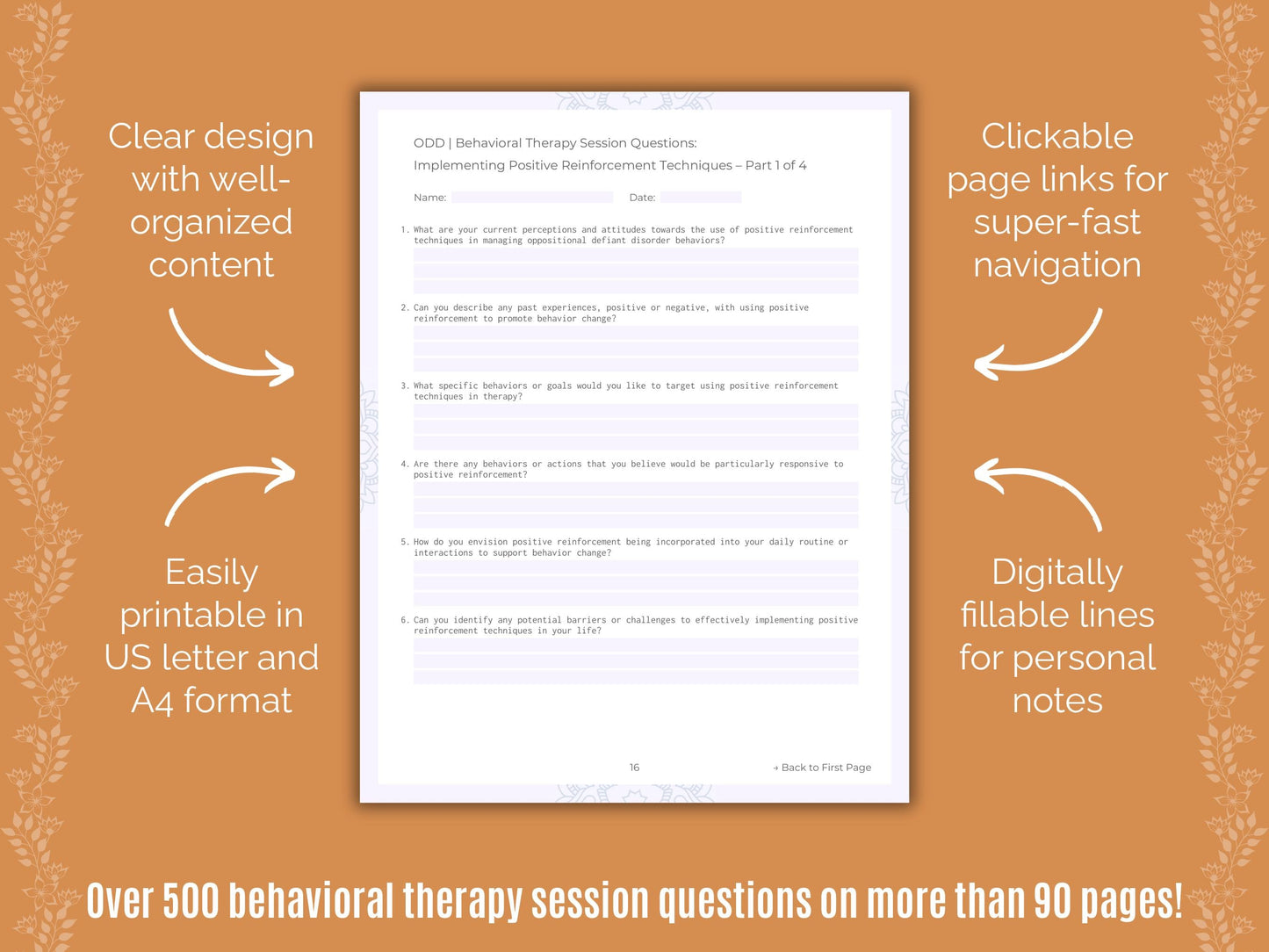 Oppositional Defiant Disorder (ODD) Behavioral Therapy Counseling Templates