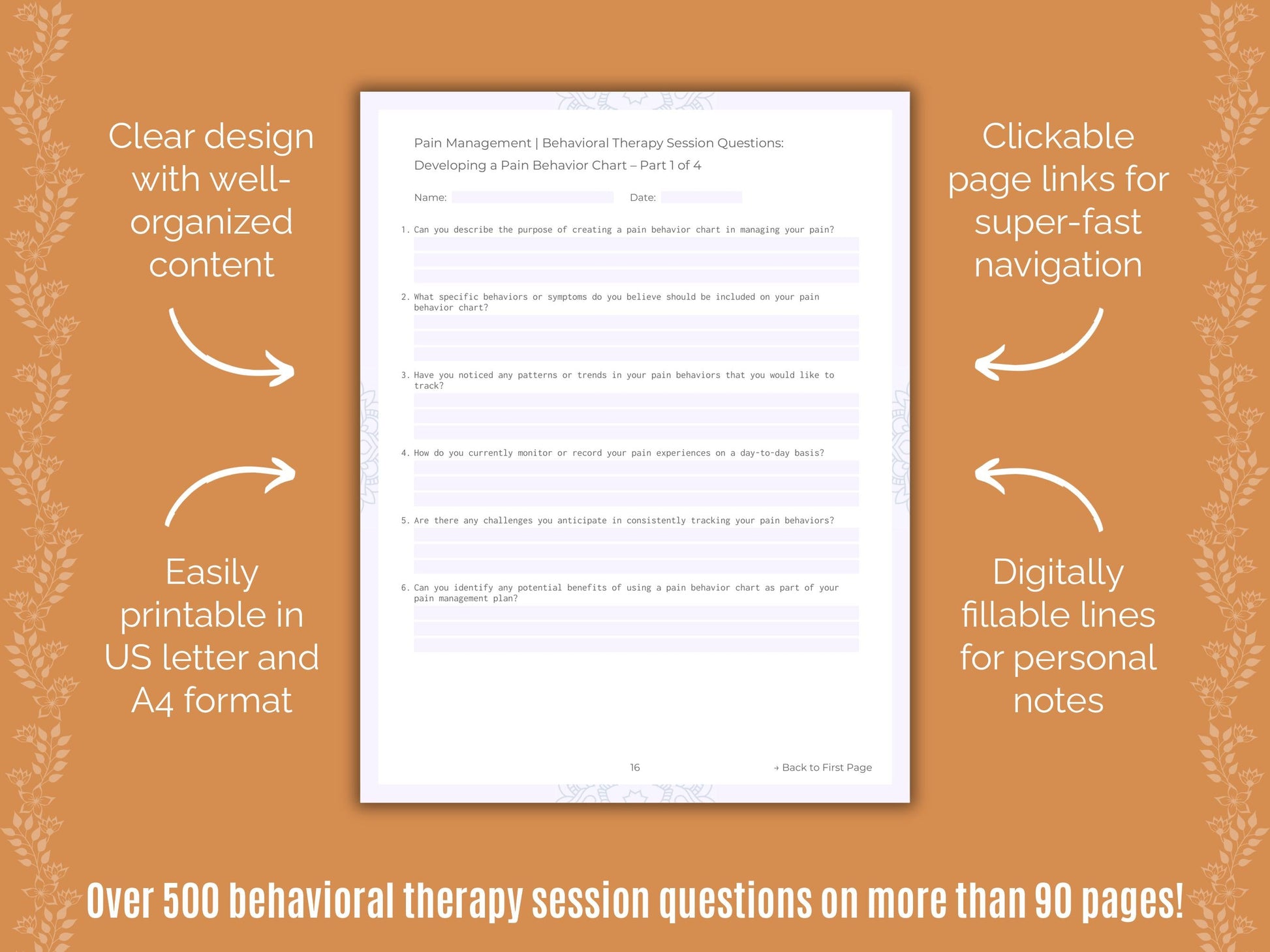 Pain Management Behavioral Therapy Counseling Templates