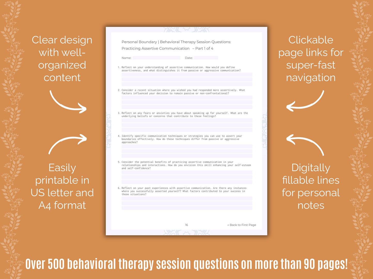 Personal Boundary Behavioral Therapy Counseling Templates