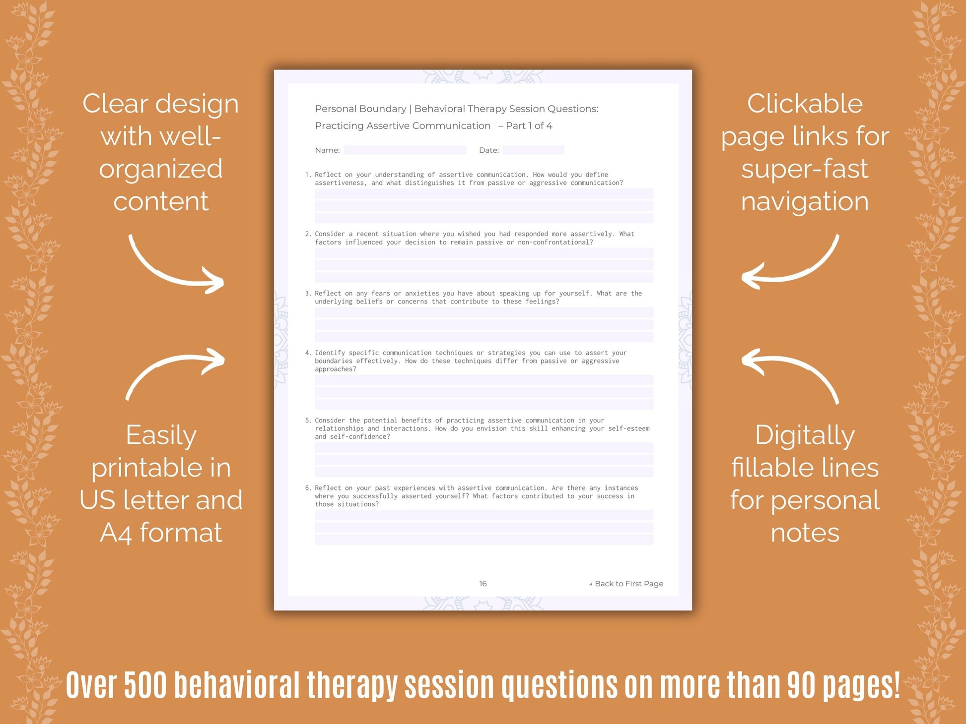 Personal Boundary Behavioral Therapy Counseling Templates