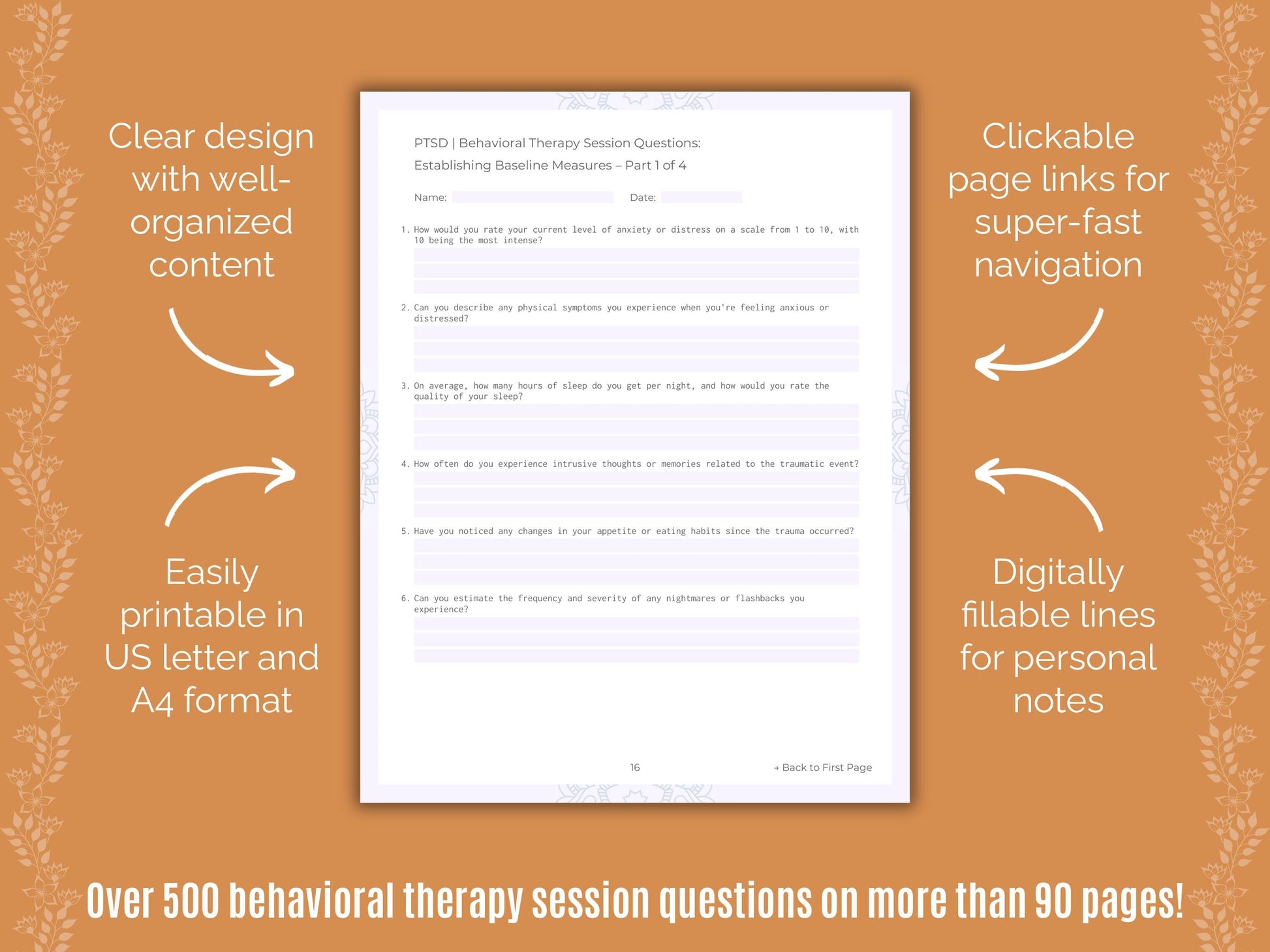 Post-Traumatic Stress Disorder (PTSD) Behavioral Therapy Counseling Templates