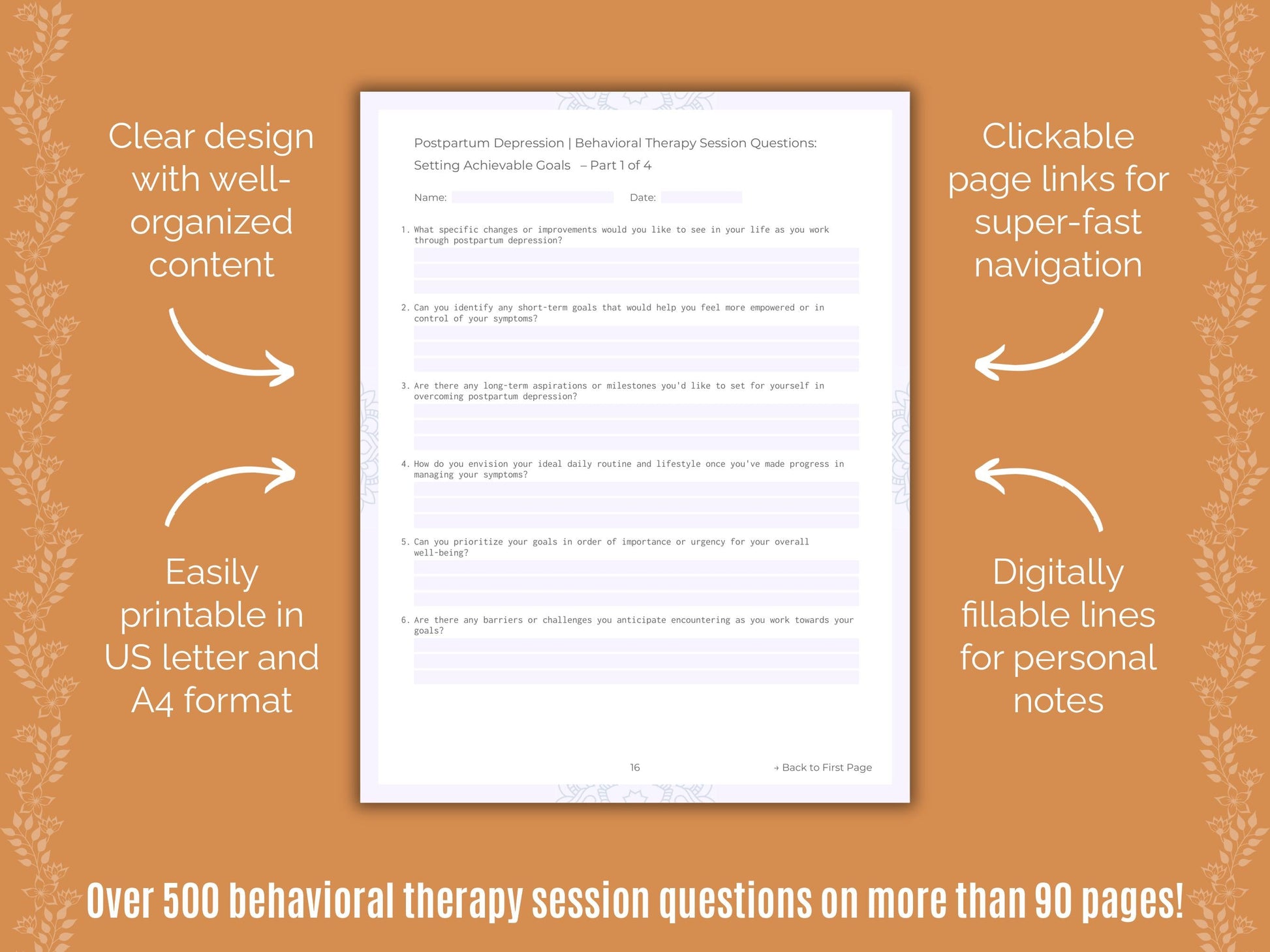 Postpartum Depression Behavioral Therapy Counseling Templates