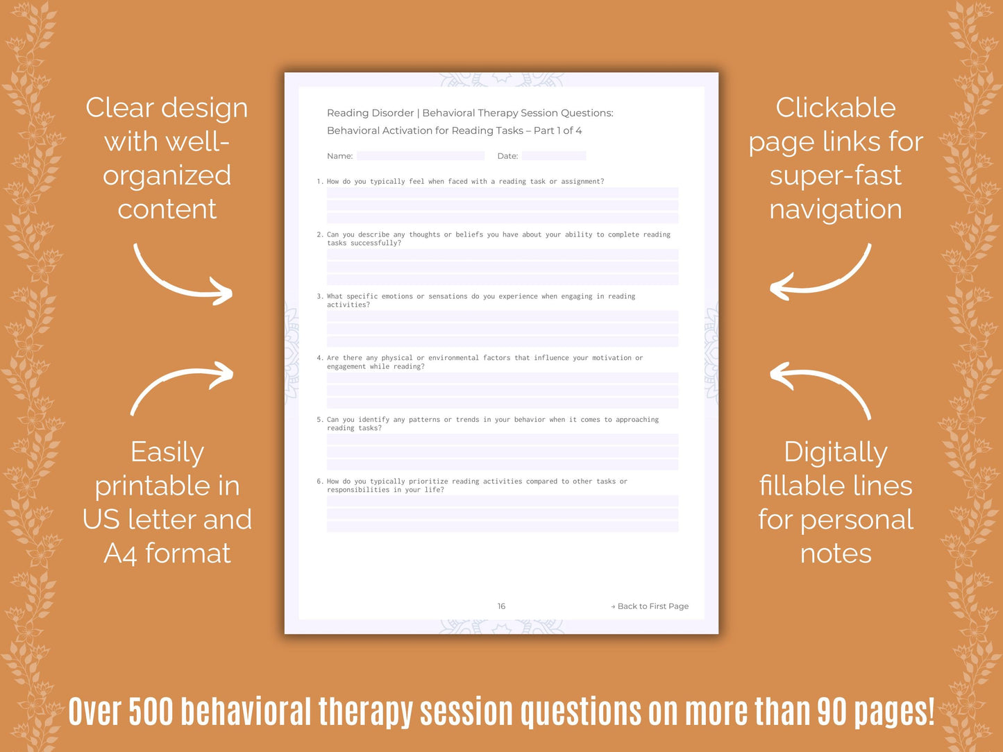 Reading Disorder Behavioral Therapy Counseling Templates