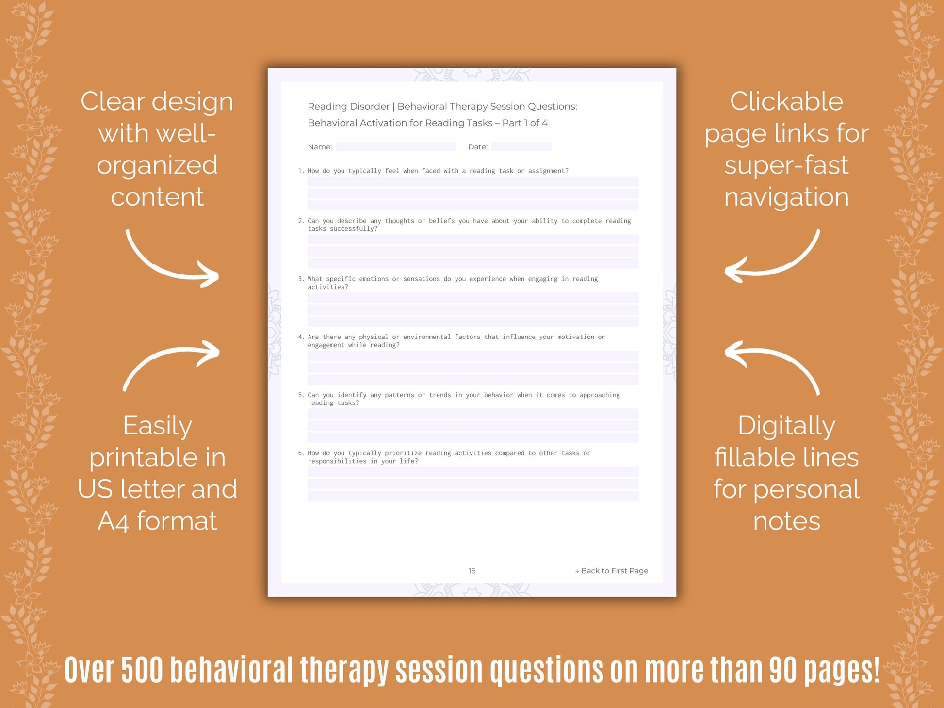 Reading Disorder Behavioral Therapy Counseling Templates