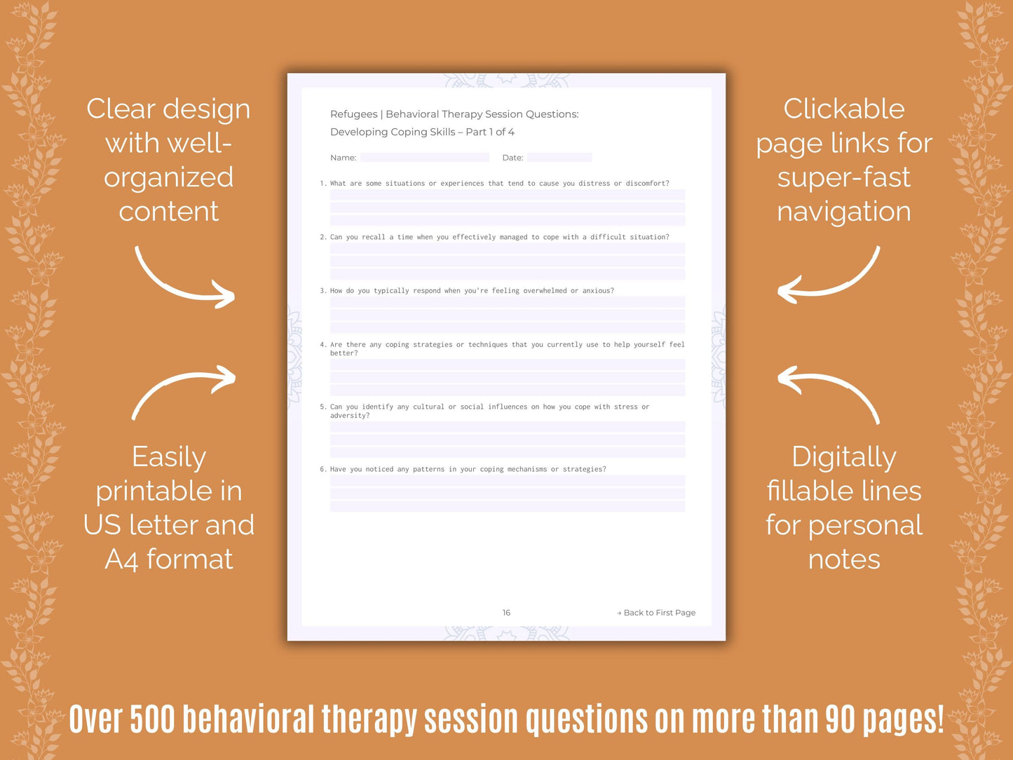 Refugees Behavioral Therapy Counseling Templates