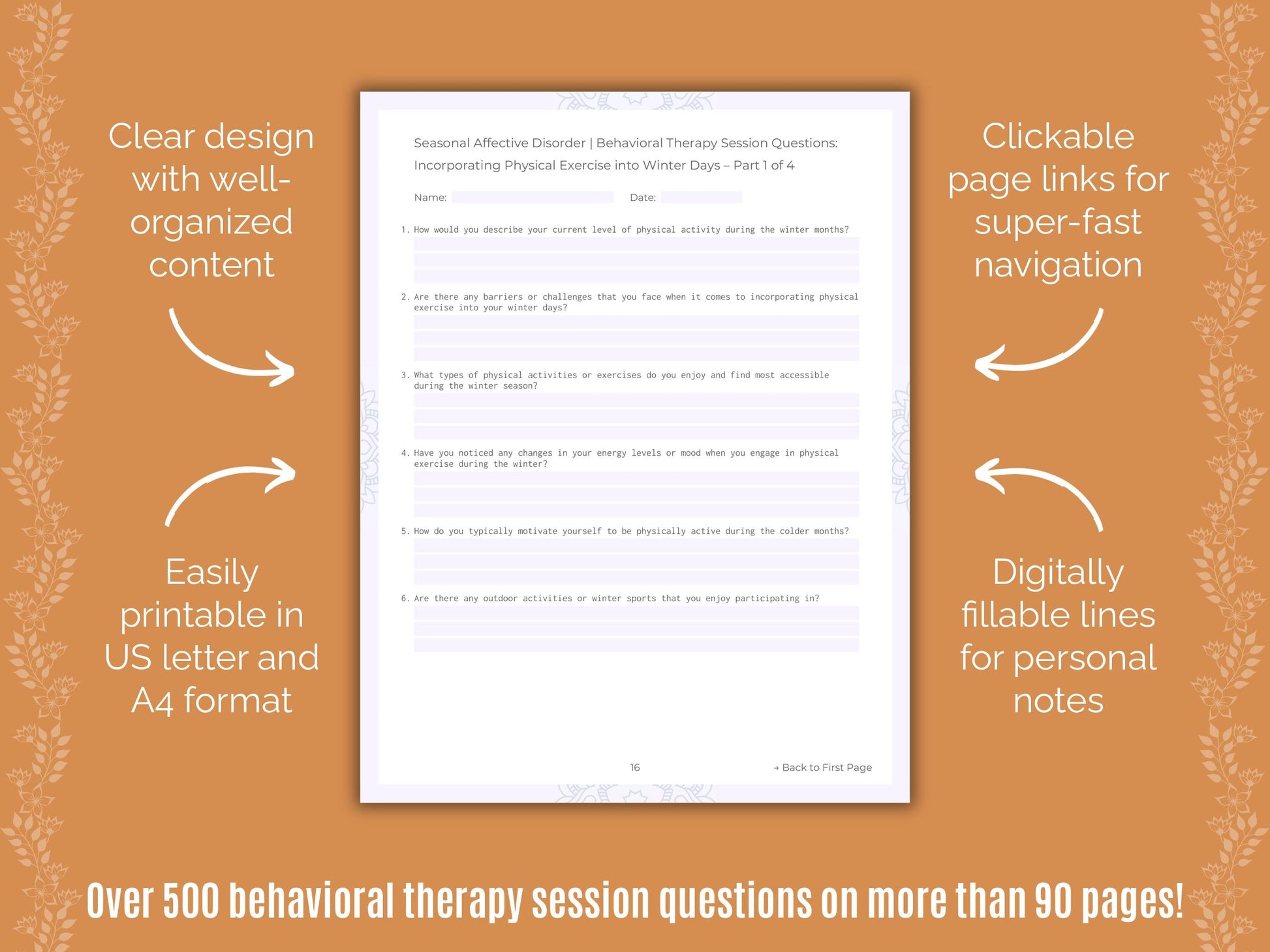 Seasonal Affective Disorder Behavioral Therapy Counseling Templates