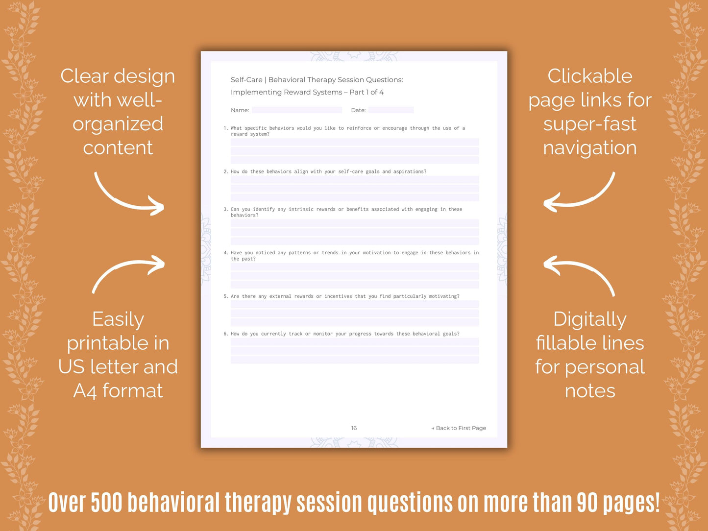 Self-Care Behavioral Therapy Counseling Templates