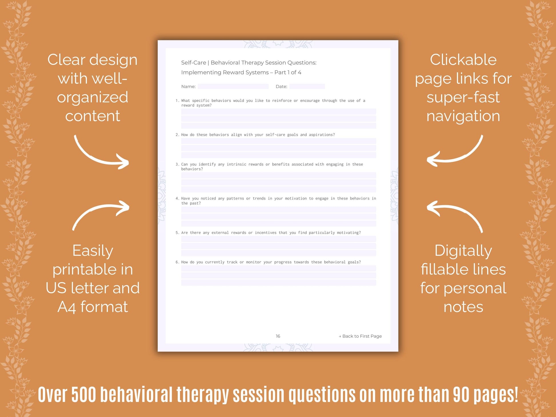 Self-Care Behavioral Therapy Counseling Templates