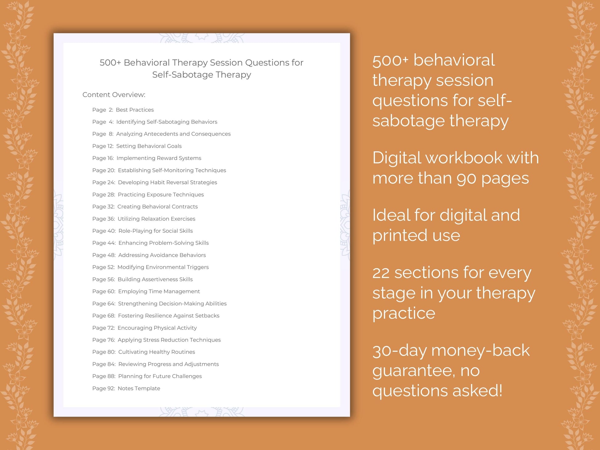 Self-Sabotage Behavioral Therapy Therapist Worksheets