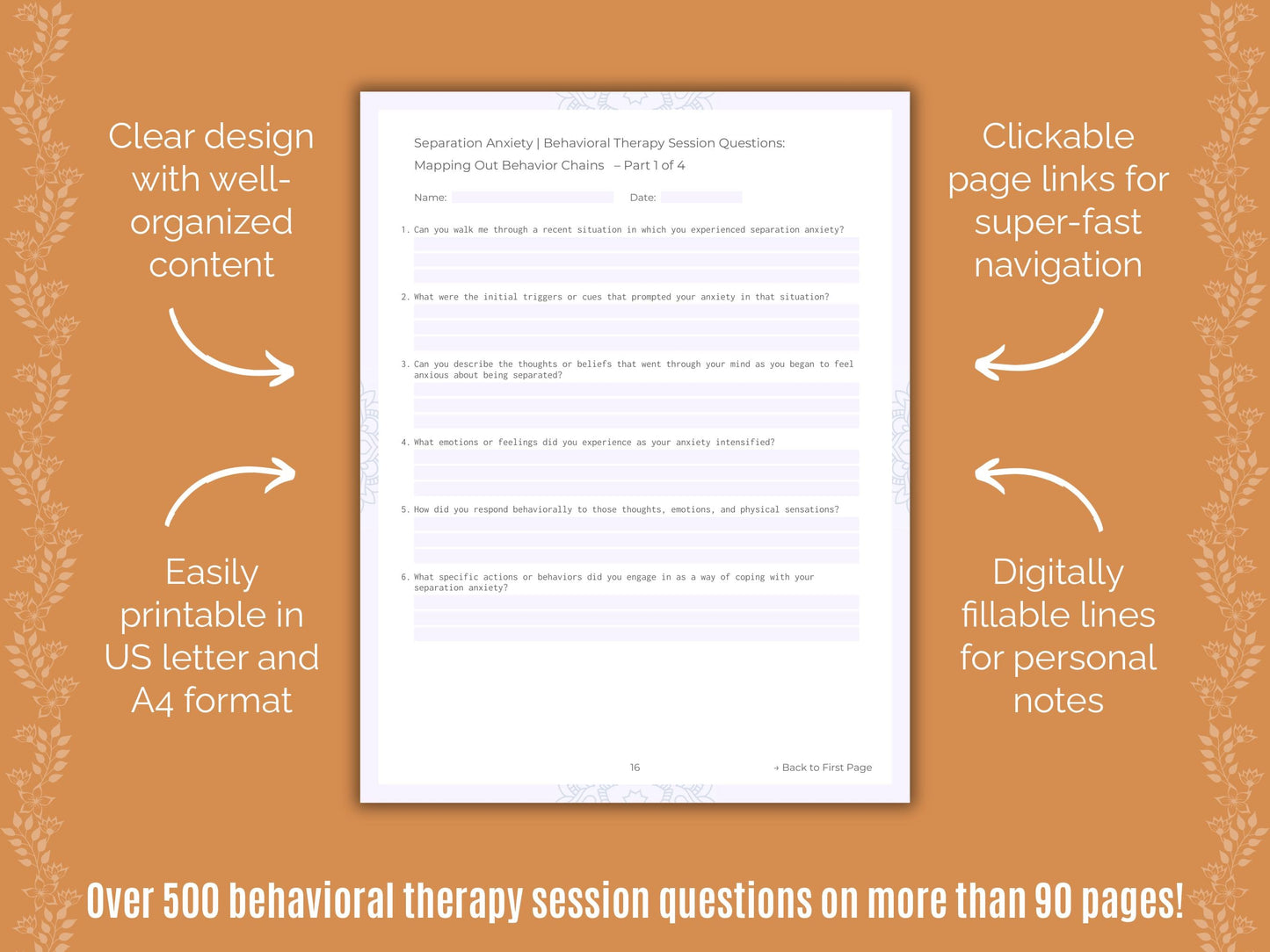 Separation Anxiety Behavioral Therapy Counseling Templates