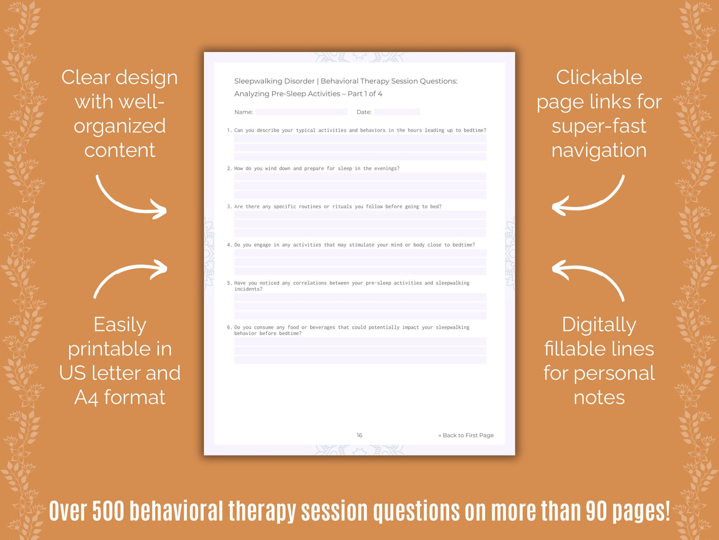 Sleepwalking Disorder Behavioral Therapy Counseling Templates