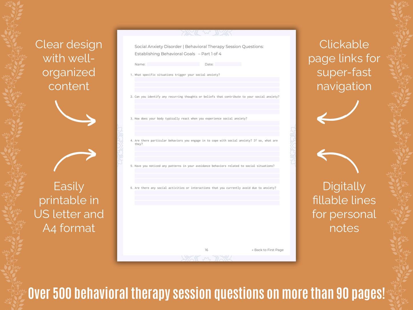 Social Anxiety Disorder Behavioral Therapy Counseling Templates