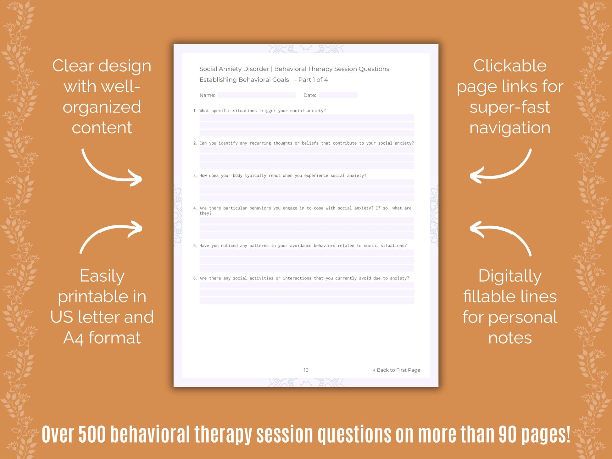 Social Anxiety Disorder Behavioral Therapy Counseling Templates