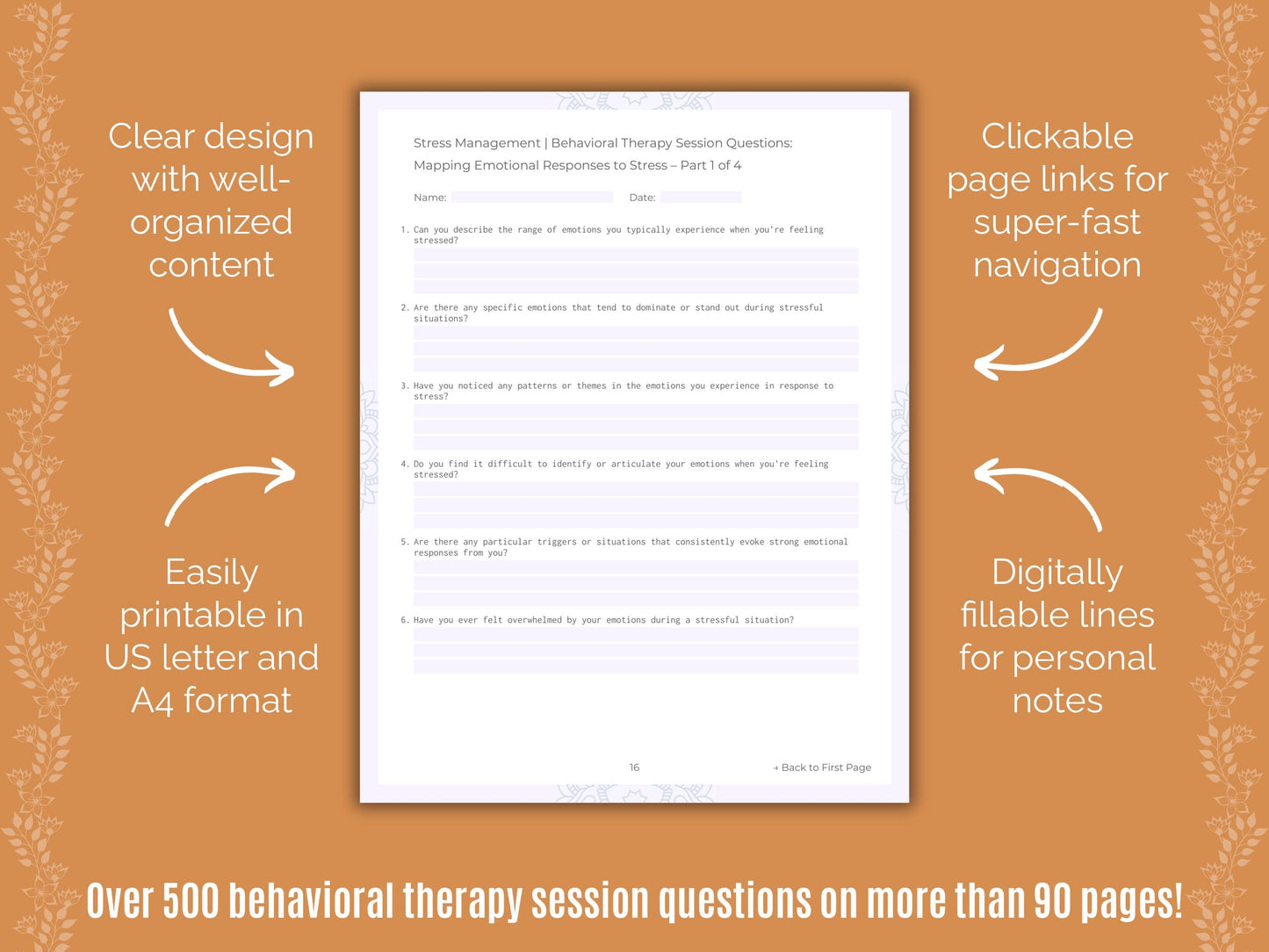 Stress Management Behavioral Therapy Counseling Templates