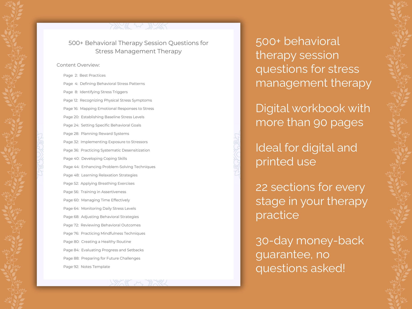 Stress Management Behavioral Therapy Therapist Worksheets