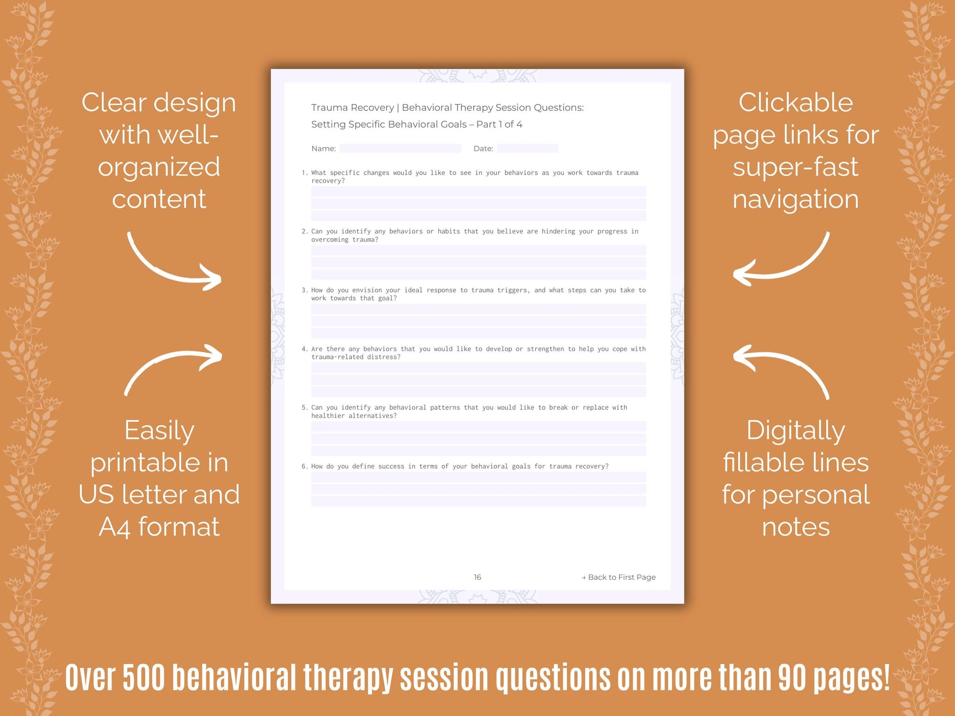 Trauma Recovery Behavioral Therapy Counseling Templates