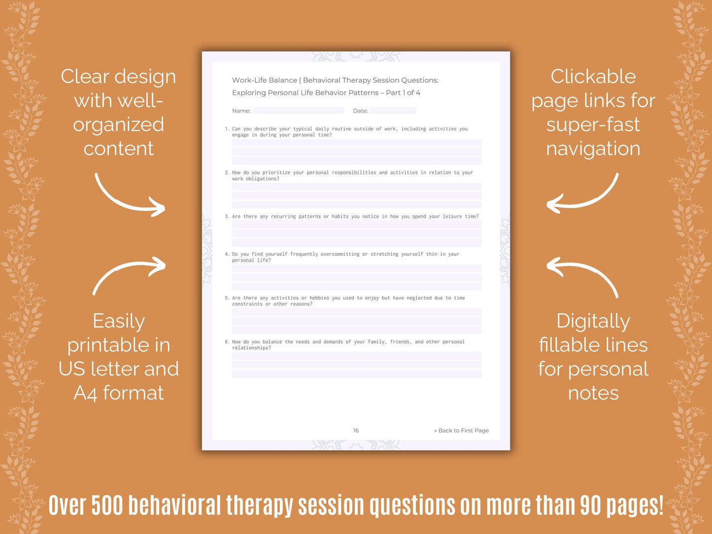 Work-Life Balance Behavioral Therapy Counseling Templates